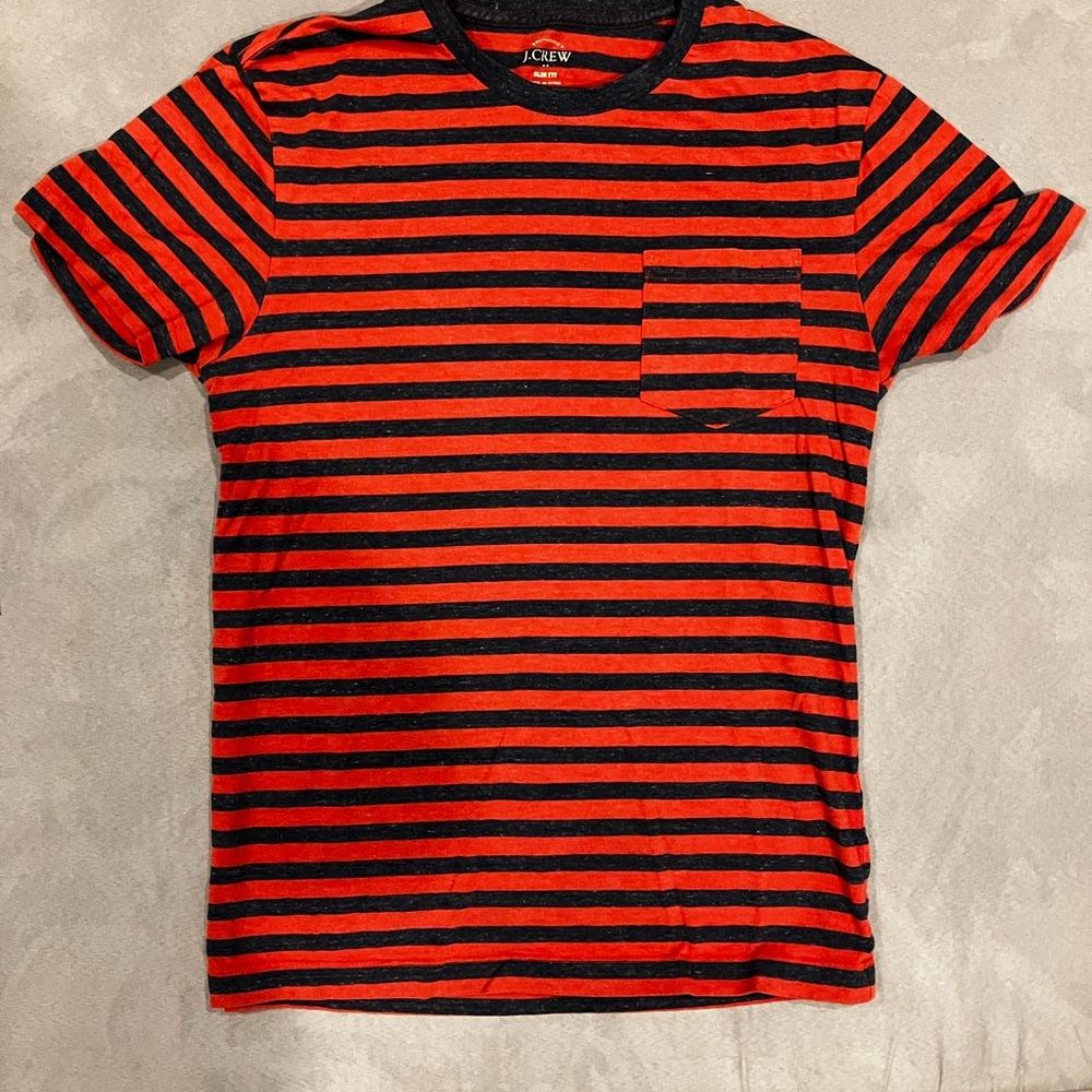 J. Crew Men's Short Sleeve Red and Blue Striped Tee